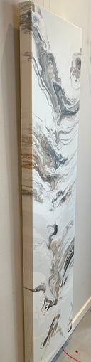 Luxuriöses Pouring Gemälde - Original Acrylbild in Beige, Schwarz & Weiß auf Leinwand 1,60 x 40cm