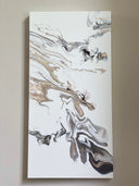 Minimalistisches Pouring Kunstwerk in Naturtönen Beige Schwarz- Abstraktes Acrylbild auf Leinwand 80x40cm