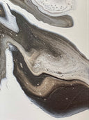 Minimalistisches Pouring Kunstwerk in Naturtönen Beige Schwarz- Abstraktes Acrylbild auf Leinwand 80x40cm