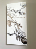 Minimalistisches Pouring Kunstwerk in Naturtönen Beige Schwarz- Abstraktes Acrylbild auf Leinwand 80x40cm