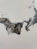 Minimalistisches Pouring Kunstwerk in Naturtönen Beige Schwarz- Abstraktes Acrylbild auf Leinwand 80x40cm
