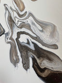 Minimalistisches Pouring Kunstwerk in Naturtönen Beige Schwarz- Abstraktes Acrylbild auf Leinwand 80x40cm