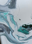 Pouring Kunstwerk Schimnernde Nacht“ 30x30cm Metallicblau, Weiß, schwarz Abstrakt Malerei Acryl Fluidart