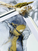 Original Alcohol Ink Kunst Fluid Art Wanddekoration Abstrakte Kunst Gemälde 40x30cm im Bilderrahmen Weiß  Holz 40x50cm Geschenk Einzug